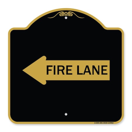 Signmission Designer Series Sign-Fire Lane Left Arrow, Black & Gold Aluminum Sign, 18" x 18", BG-1818-23982 A-DES-BG-1818-23982